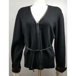 Alfani Womens Petite Size Large Black Leather Cuffs Sweater